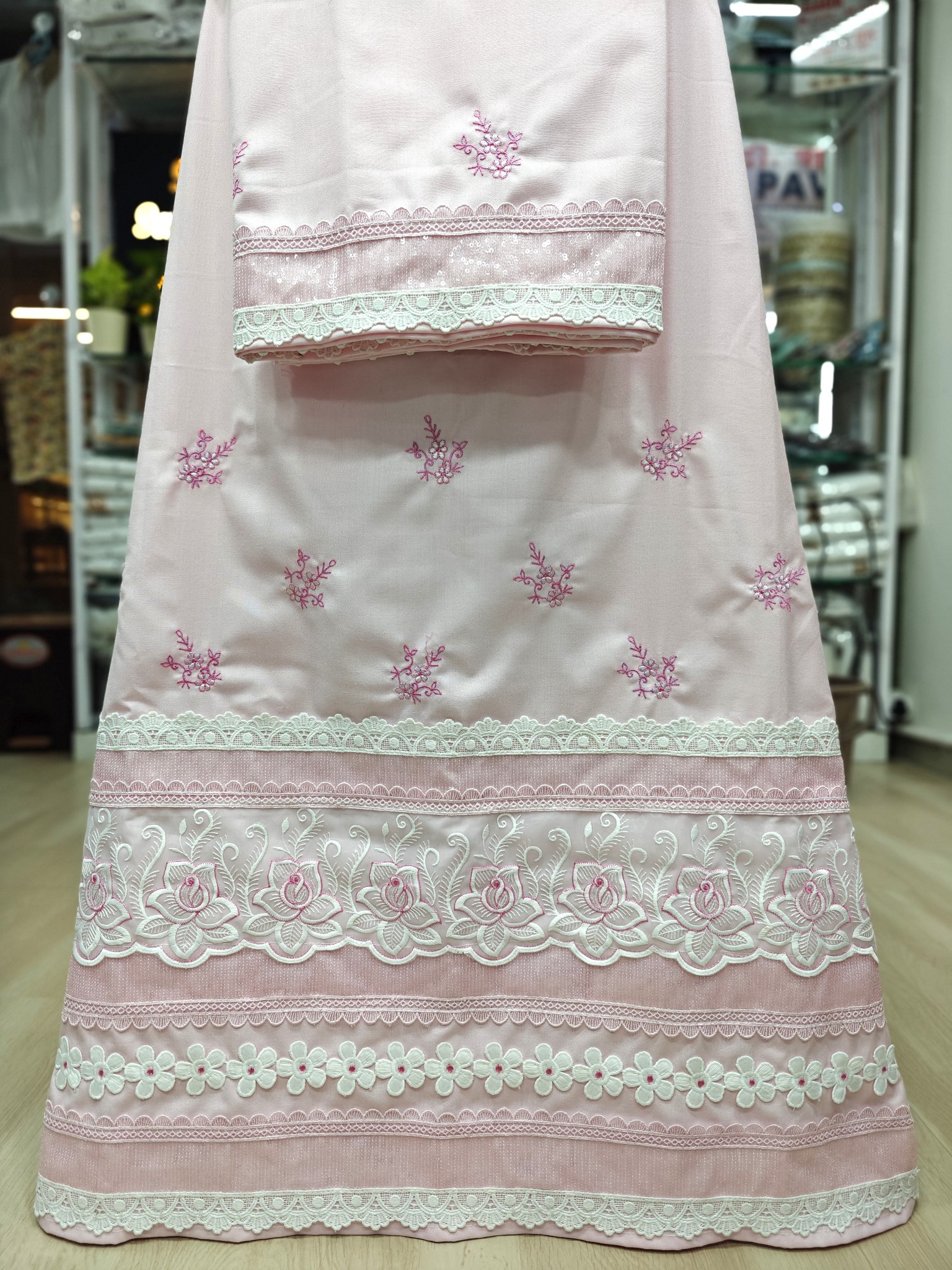  Light Pink Embroidery Ghagra and Pardi Rida